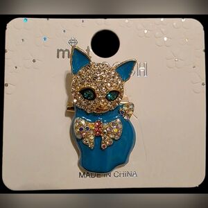 Blue Cat Brooch